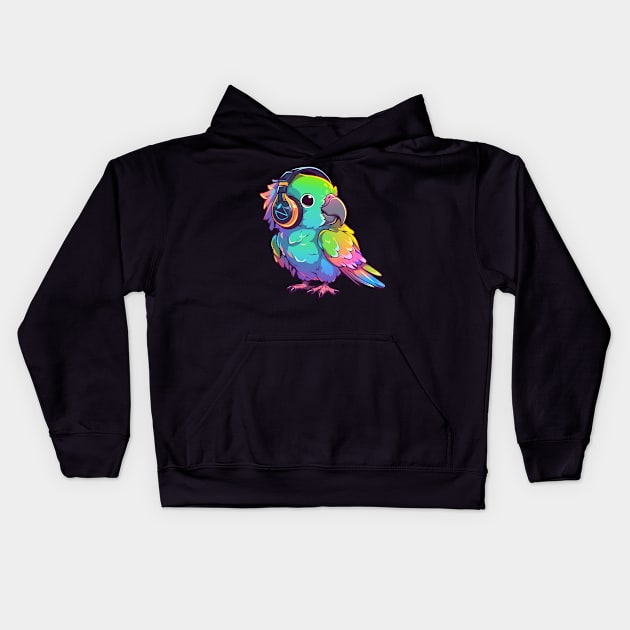 Parrot Headphones Kids Hoodie by pako-valor